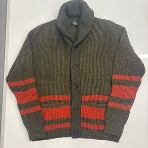 Polo RL Hunter Green Orange Striped Shawl Cardigan L